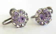 Vintage Nemo Clear Rhinestone Silver Tone Screw Back Earrings 7/16" Dainty