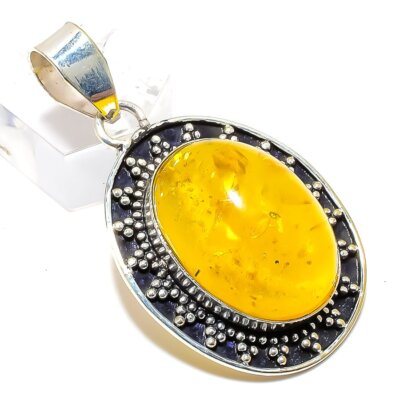 Baltic Amber Gemstone 925 Sterling Silver Pendant 2.0'' G542