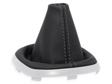 PER HYUNDAI VELOSTER 2011-2018 CUFFIA LEVA CAMBIO PELLE NERA CUCITURE GRIGIE