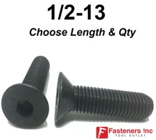 1/2-13 Flat Head Cap Screw Black Oxide Thread Socket (Choose Length & Qty)