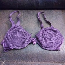Vintage Victoria Secret Miracle Bra Second Skin Satin Padded Push-up 34B Purple
