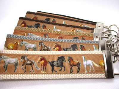Horse Ribbon on Strong Webbing Key Fob Keychain Wristlet (Farm) Multi-Color