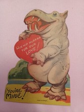 Vintage Valentine Card Hip Hip Hurrah For Our Love You're Mine Hippo Canada 1945