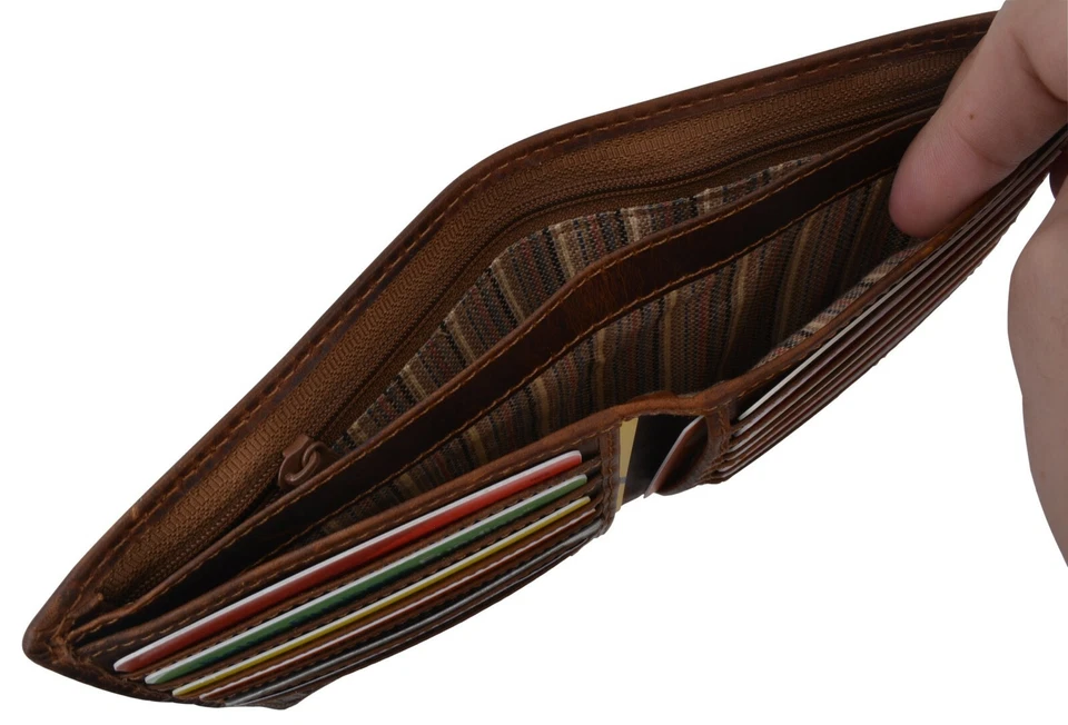 Cartera Hipster Hunter Marrón Bloqueo RFID Cuero Artesanal Para Hombre Doble Pliegue Foto 3 de 4