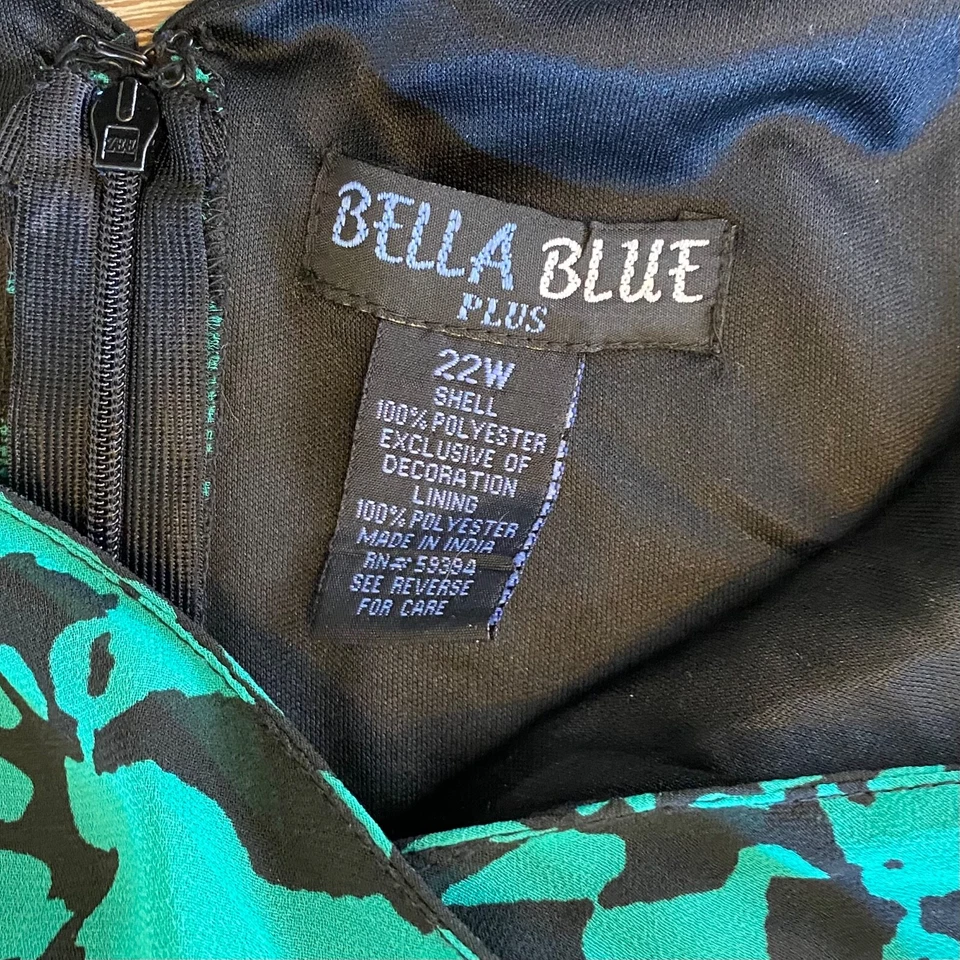 Vestido feminino Bella azul plus size verde tamanho 22 envoltório falso enfeitado alto baixo - Imagem 2 de 4