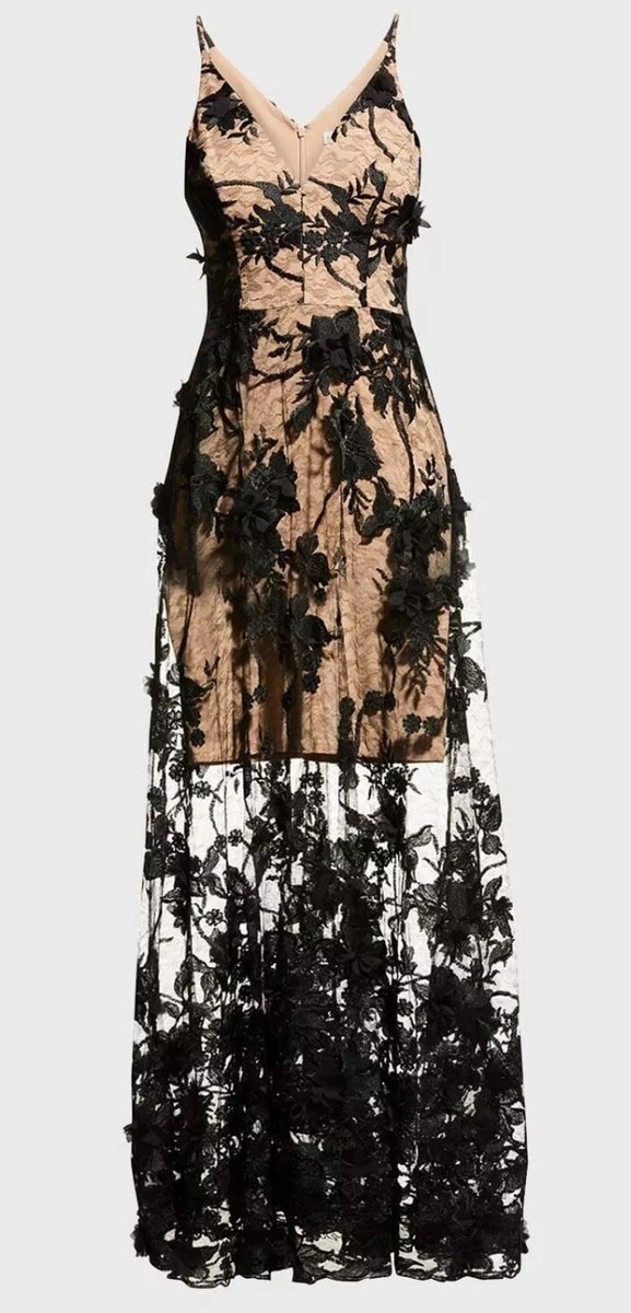 dress the population sidney a-line sheer lace floral appliqu gown Dress The Population Sidney A-Line Sheer Lace Floral Appliqu Gown