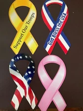 Lot of 4 Vinyl Ribbon Magnets - Troops, USA, Cancer Awareness 3.5 x 8”