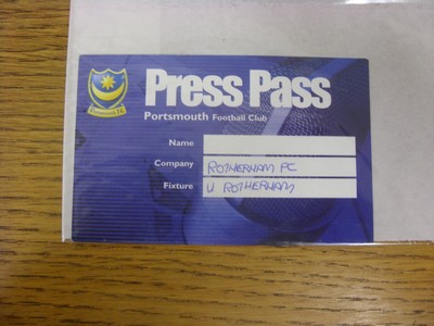 26.04.2003 Ticket: Portsmouth v Rotherham United [Presseausweis] . Eventuelle Mängel mit