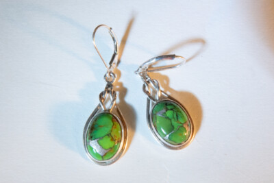 GORGEOUS Comfortable SS 925 Green Copper Turquoise Leverback Earrings VIDEO