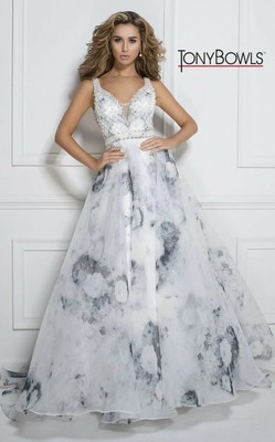 black and white floral prom dress