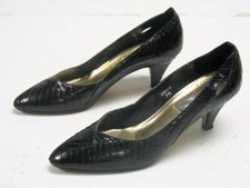 Vtg. 80s J. RENEE BLACK SNAKESKIN PUMPS DRESS HIGH HEEL SHOES 3001A Size 6N