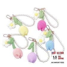 Crochet Keychain Flowers,Knitted Tulips Bag Charm,Handmade Cute Crochet