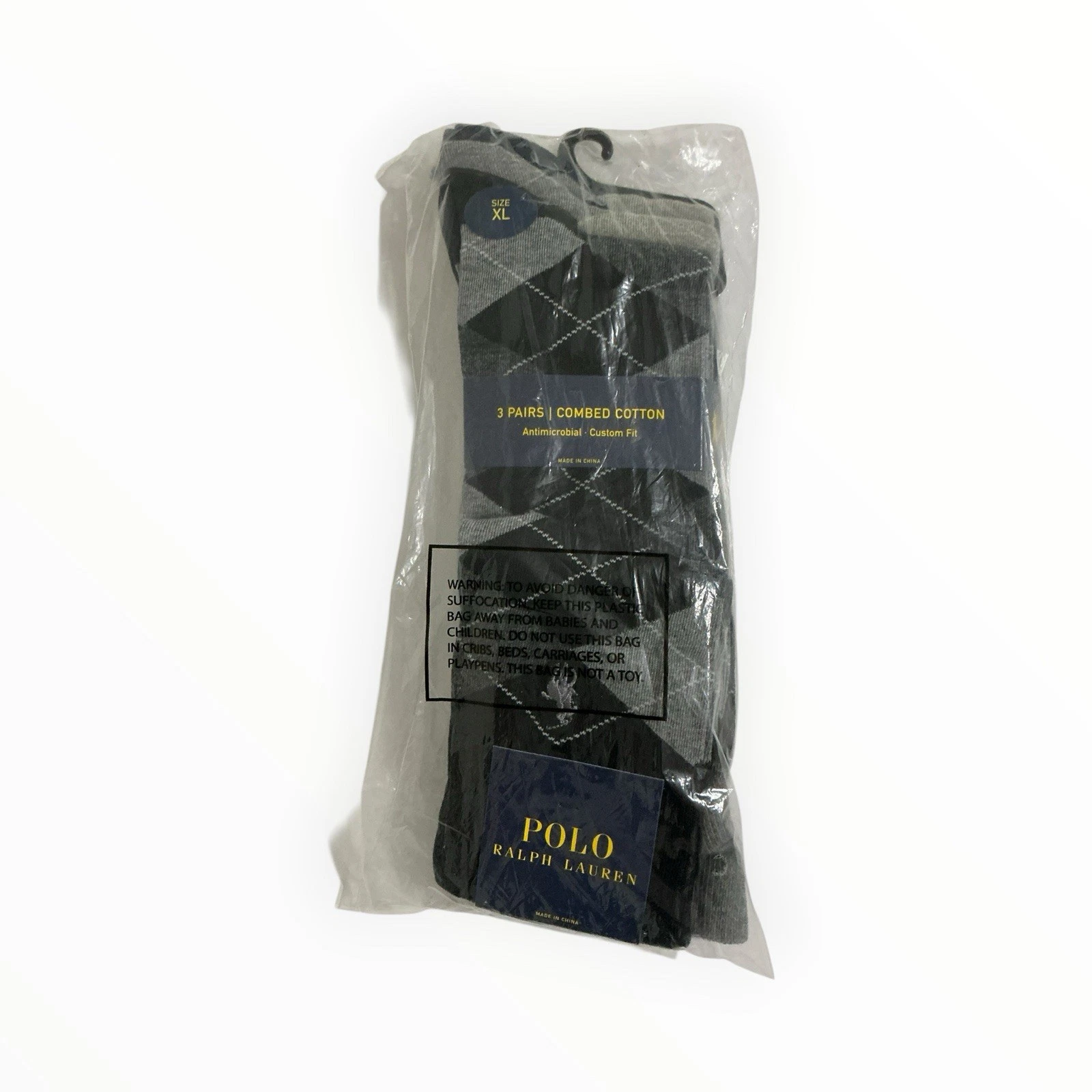 3 Pack Polo Ralph Lauren Argyle Dress Socks Mens Crew Cotton Blend Logo