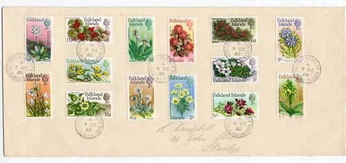 FALKLAND IS 1968 FLOWERS SET TO £1 ON FINE CLEAN LOCAL FDC - £1 WITH VARIETY