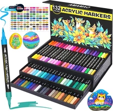132 Colors Acrylic Paint Markers Pens Set,66 Pack Brush Acrylic Paint Markers