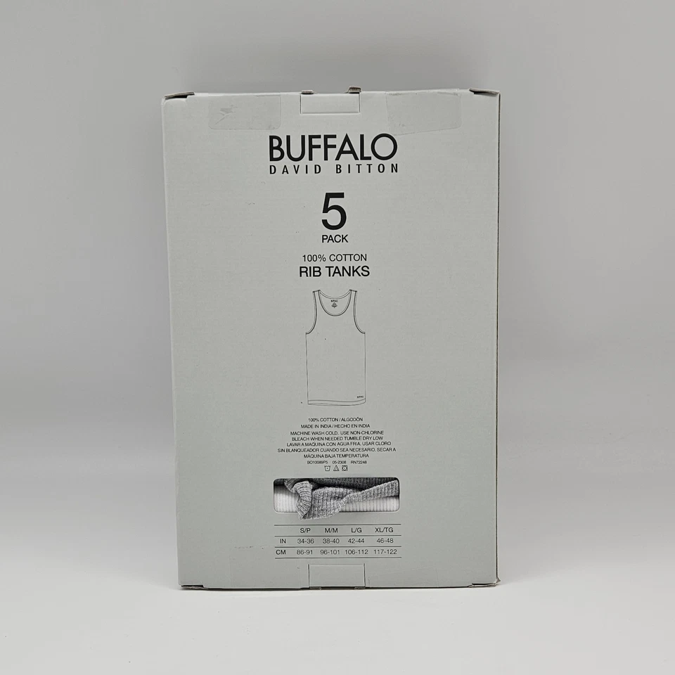 Paquete de 5 camisas sin mangas BUFFALO D BITTON para hombre S M L XL con logotipo de algodón negras grises blancas Foto 3 de 4