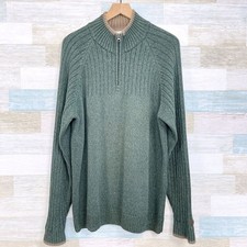 Columbia Chunky Ribbed 1/4 Zip Raglan Sleeve Sweater Green Cotton Mens Large