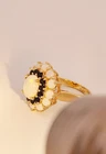 DBJ sterling silver vermeil vintage opal & genuine sapphire halo ring sz 7