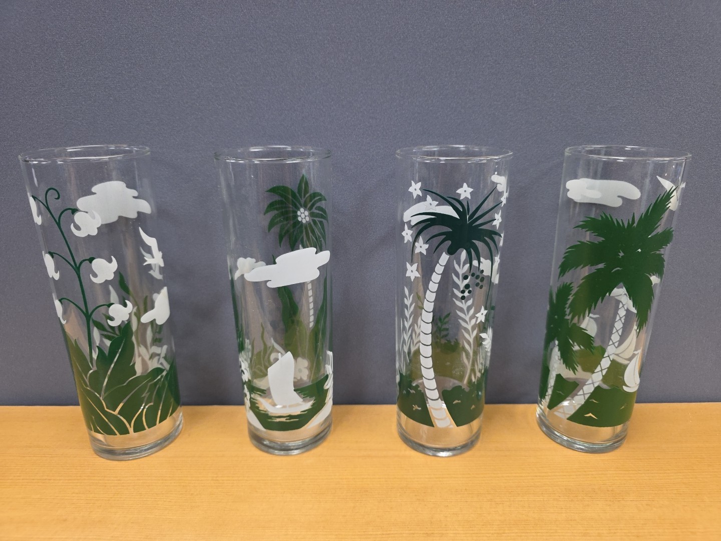 Vtg Set of 4 Libbey Tiki Bar Tall Tom Collins Highball Tumbler Glasses MCM Luau