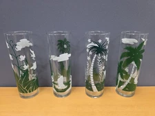 Vtg Set of 4 Libbey Tiki Bar Tall Tom Collins Highball Tumbler Glasses MCM Luau