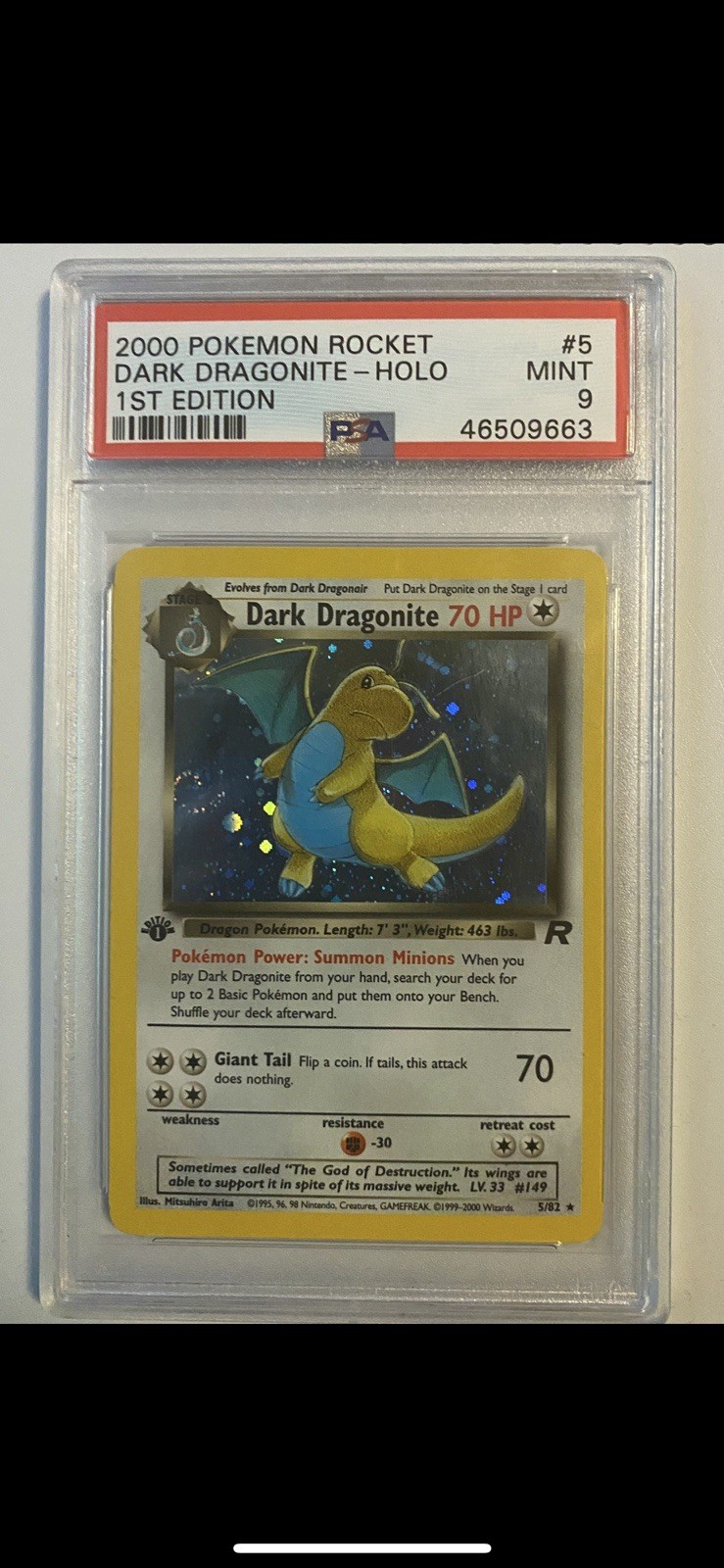 Dark Dragonite 5/82 Team Rocket-1st Edition PSA 9 Holo Swirl 🌀
