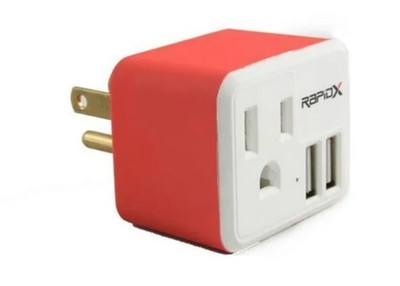 Rapid X PowX Wall 1-Outlet with 2 USB Chargers, Red