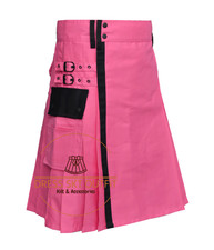 Scottish Handmade Men's Pink Cotton Utility Kilt - 100 Cotton kilt For Men's