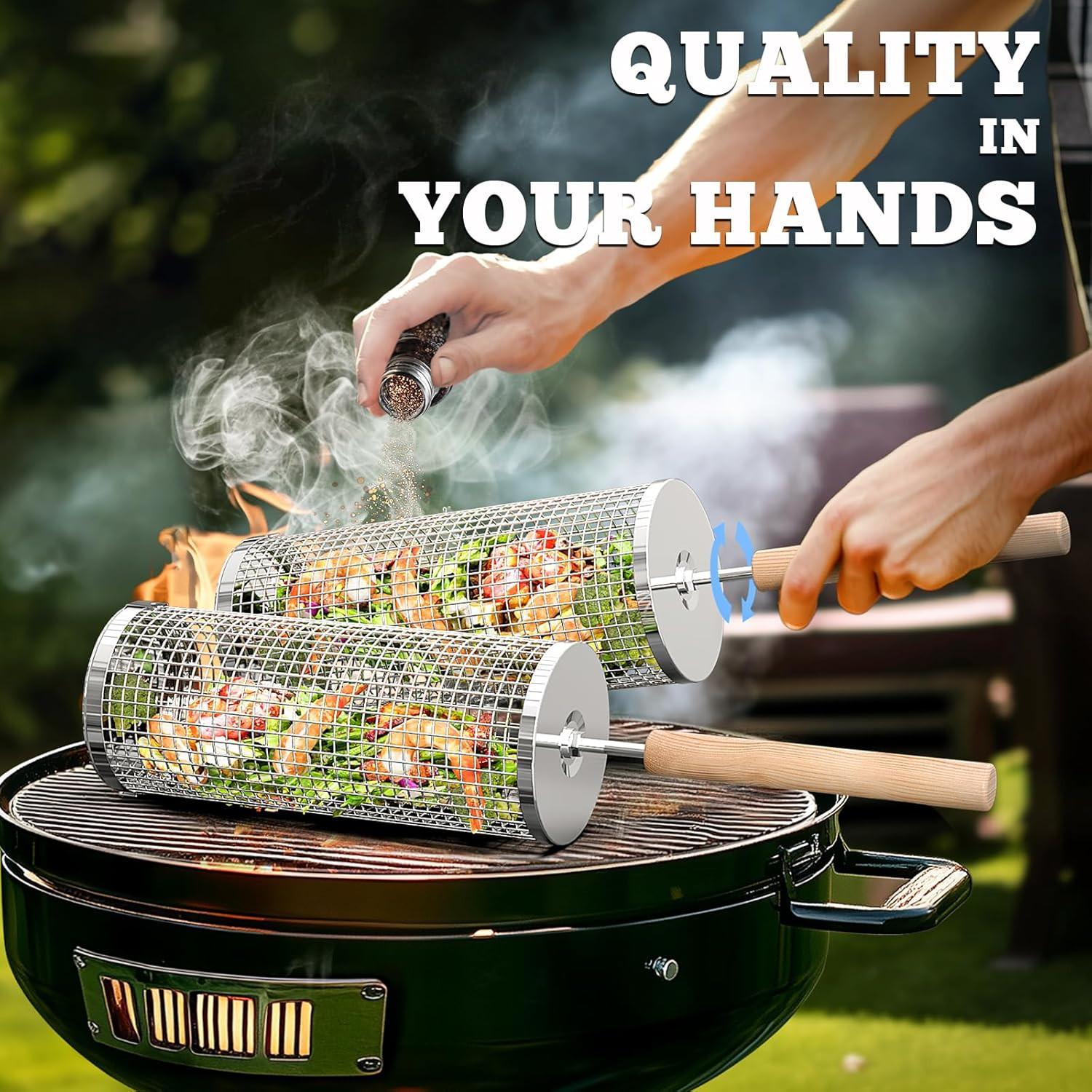 Cestello Girevole Per Barbecue E Tostatura – Acciaio Inox, Rotazione 360°, Per Arachidi, Noci, Caffè