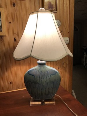 Possini Euro Design Ceramic Blue Drip Design Oval Glass Lamp