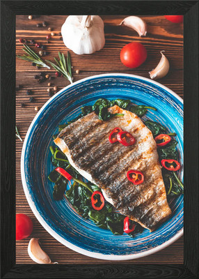 Gerahmtes Wandbild Poster Gegrillte Meeresbrasse Leinwanddruck Bild