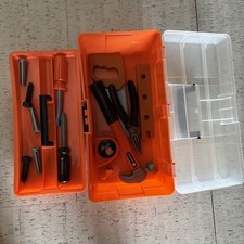 Home Depot Kids Tool Box with Tools. ALMOST COMPLETE SET