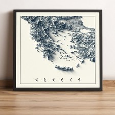 Greece Map, Greece 2D Relief Map, Greece Vintage Map - 2D Flat Print