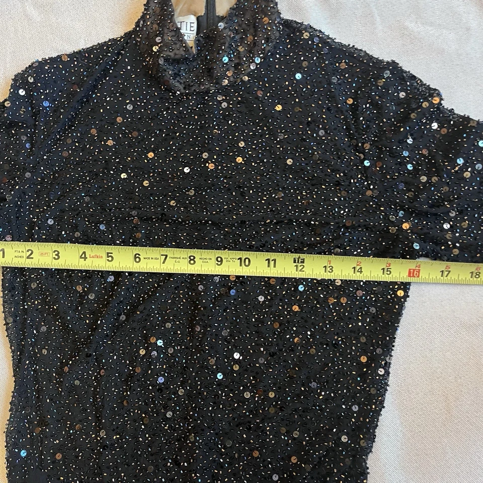 Body negro con cuentas vintage años 70 Oleg Cassini manga larga transparente Foto 3 de 4
