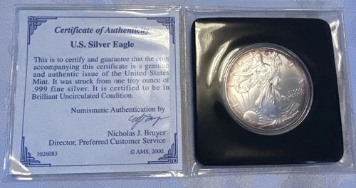 2000 American Silver Eagle 1 Troy Oz. .999 Fine Silver One Dollar Coin