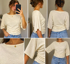 Damen Basic T-Shirt Beige Gr. S Rundhals 3/4 ...