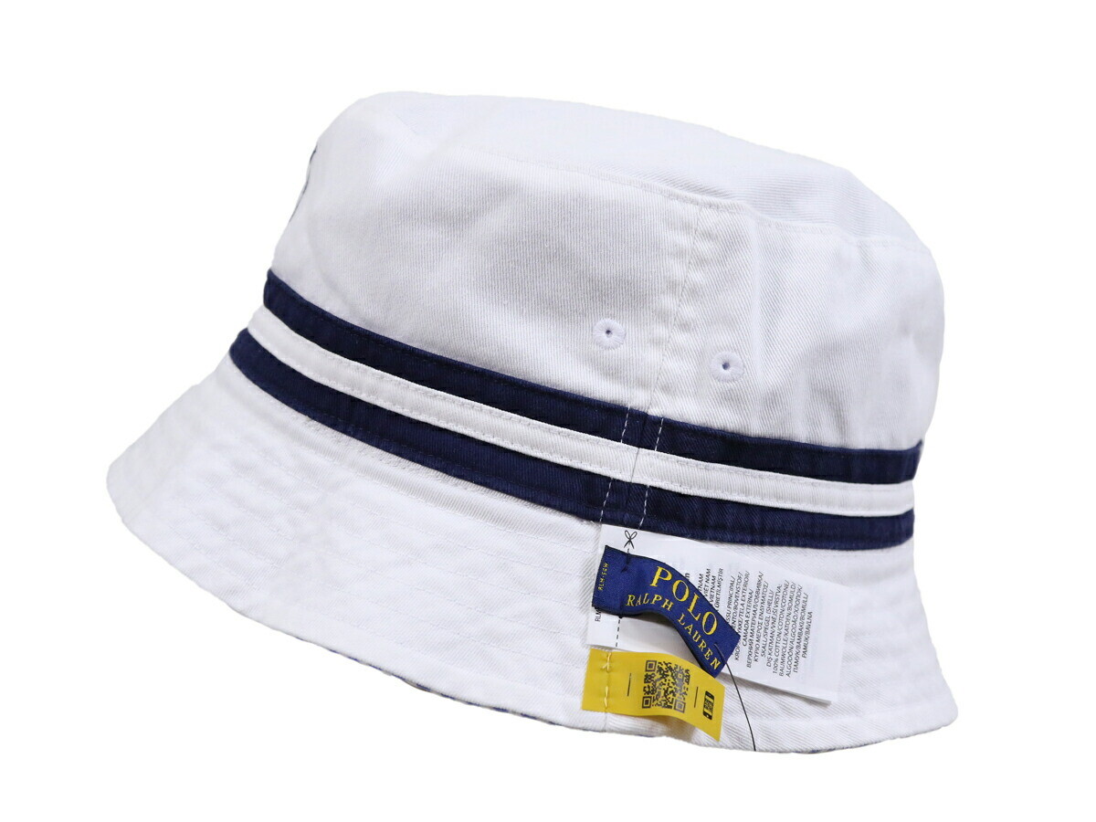 Polo Ralph Lauren Reversible Seersucker Bucket Hat Cap with Pony