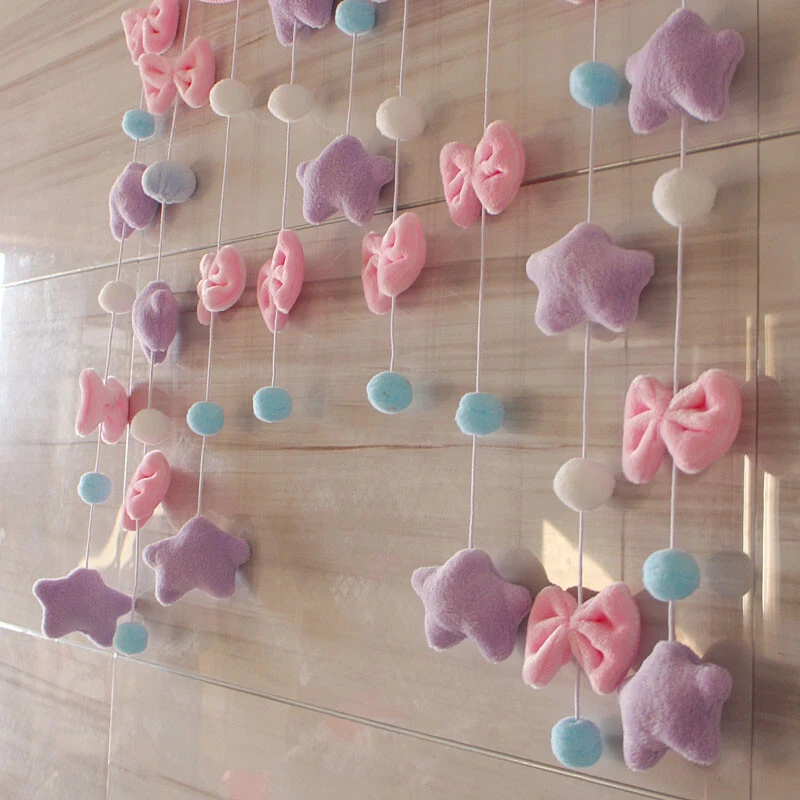 Lolita Arched Doorway Curtain Plush Pentagram Pompom Ball Cute Home Door Decor - Image 3 of 4