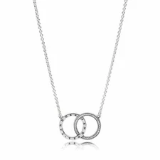 Authentic Pandora #396235CZ-45cm Pandora Circles Necklace with Clear CZ /POUCH