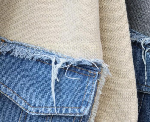 New Denim Patchwork Sweater Coat Women's Loose Casual Knitwear Fashion Cardigan - Bild 8 von 27