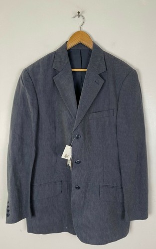 NWT MARTIN GORDON Mens Large Blue Pinstriped Blazer Sport Coat Jacket Size Large - Picture 1 of 5
