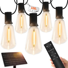 100FT Solar String Lights with Remote - Waterproof LED Edison Bulbs for Outdoors