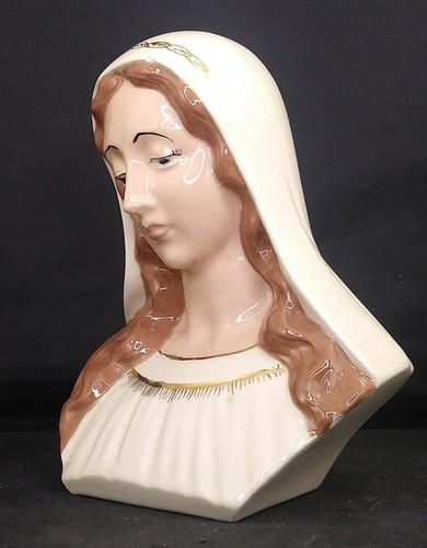 Madonna Jungfrau Maria Porzellan Büste 6 Zoll groß Gold um 1953 OBO - Bild 3 von 7