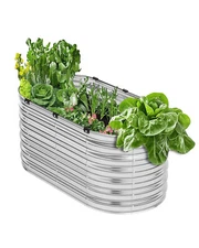 Metal Raised Garden Bed 4x2x2 ft Outdoor Galvanized Planter Box Silver