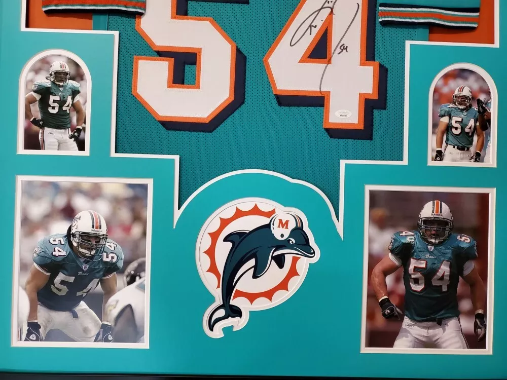 Zach Thomas Signed Dolphins 35x43 Framed Jersey JSA COA 7x Pro