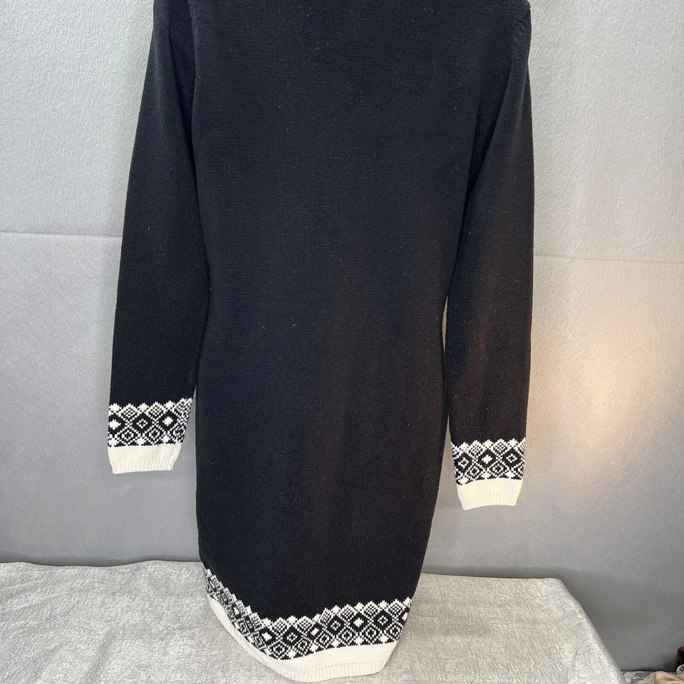 Vestido Suéter Moda International Pequeño Negro Blanco Fair Isle Dobladillo Manga Larga Foto 4 de 4