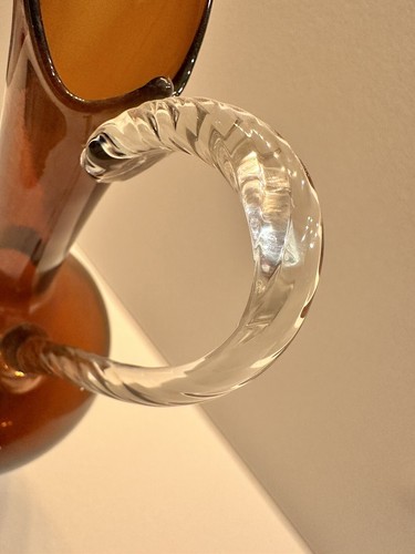 Vintage Italian Art Glass 14” Amber Pitcher w/Handle & Twisted Topper - Picture 2 of 10