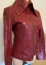 Rare Vintage Original Genuine Leather Karen Millen Jacket Deep Red Women’s Fitte