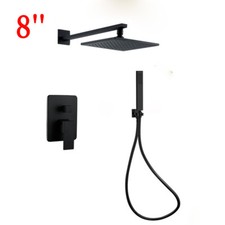 8" Black Shower Faucet Set Square Shower Head Brass Mixer Valve Wall Mounted Tap
