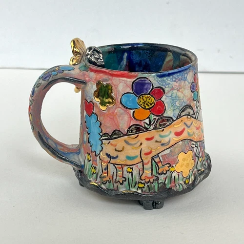 Chanakarn Semachai Studio Pottery Mug & Spoon Artisan Handmade Dinosaur Dog Love
