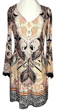 Boho Paisley Print Long Sleeve Dress XS